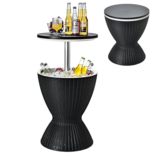 COSTWAY Table Glacière 30L 2 en 1 avec Plateau Relevable (Noir)