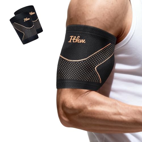 ITHW Copper Bicep Tendonitis Brace, Upper Arm Compression Sleeve for Pain Relief, Bicep Brace for