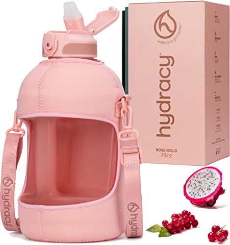 Image of Hydracy Water Bottle Storage Sleeve and Straw- Large Half Gallon 2.3 Litres BPA Free Motivational Time Marker -Leak Proof Gym -Ideal Fitness or Sports & s, Rose Gold Straw 78oz, 2.3L