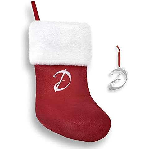 Regent Square 2024 Christmas Stocking & Ornament Set with Fine European Crystals, 18” Monogram Stocking and Silver Plated Monogram Ornament, Xmas Gift Set for Holiday- Letter D Cover