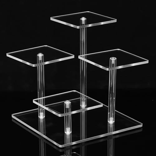 Présentoir en Acrylique Transparent, étagère Support Figurine Acrylique à 3 Niveaux/4 plateaux, Etagere Transparente pour bijoux, desserts, cupcakes,...