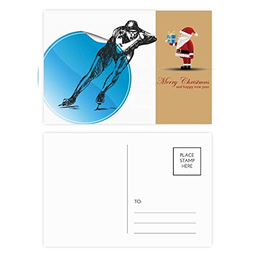 Cartes postales Père Noël aquarelle bleu de qualité premium en papier cartonné mat
