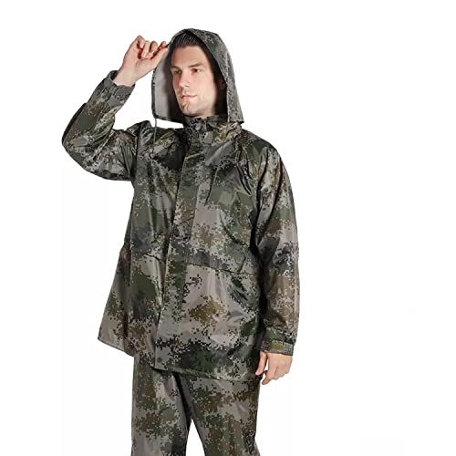 Image of Allextreme Unisex Top & Bottom Raincoat with Detachable Hood Two-Piece Rainwear Water Resistant Rainjacket Carry Pouch Two Pockets for Adult Men