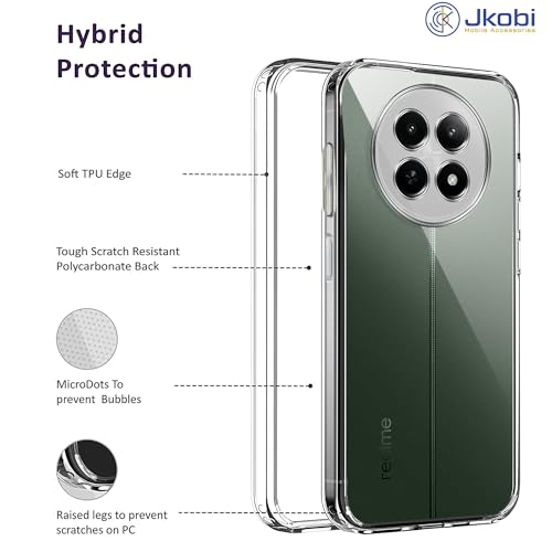Image of Jkobi Back Case Cover for Realme 12 | Realme 12X (Silicone Clear Shockproof Case with Camera Protection | Soft and Flexible |Transparent)