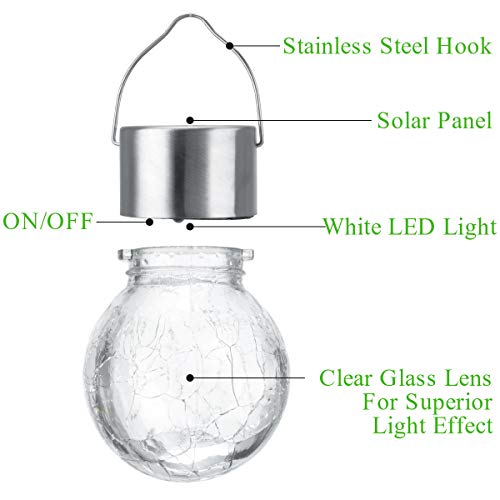 Gigalumi 4 Pack Hanging Solar Lights Christmas Yard Decoration, White Led Solar Crackle Globe Hanging Lights Waterproof Outdoor Solar Lanterns With Handle For Garden, Yard, Patio, Lawn #TOP2