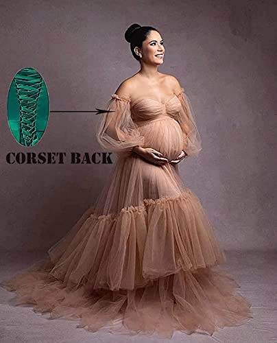 Qqcute Red Puffy Tulle Robe Maternity Photoshoot Dress For Women Sheer Off Shoulder Bridal Lingerie Nightgown Wedding Scarf(4Xl) #TOP1