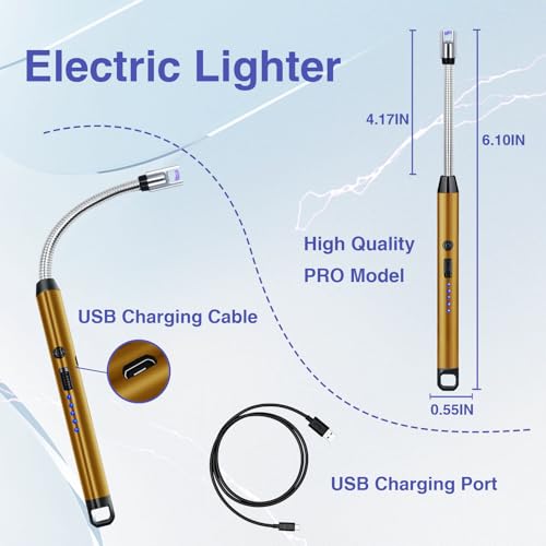 Soyok 2 Pcs Candle Lighter, Electric Lighter Arc Windproof Flameless With 360° Flexible Neck & Led Power Display,Usb Rechargeable Lighter For Bbq thumb #6