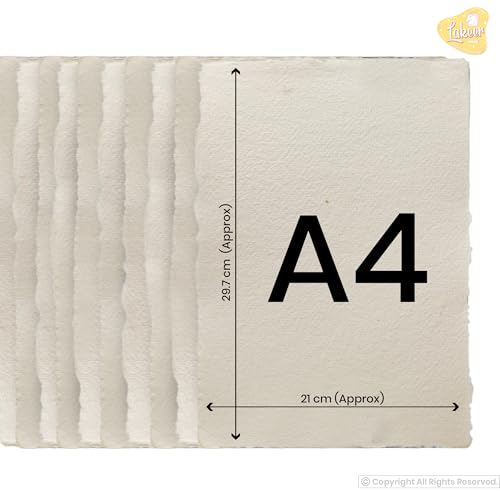 Image of Lakeer A4 Watercolor Paper - Handmade Paper with Deckle Edges | Pack of 10 Sheets, 300 GSM | 100% Virgin Cotton - Acid Free, Suitable for Wet Mediums, Ideal for Artists, etc.