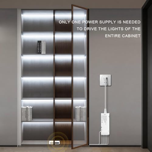 Image of AIMENGTE 12V COB LED Cabinet Lights Strip with Dual-Door Sensor, 6 x 3.3ft Cuttable Under Cabinets Lighting for in-Cabinet, Locker, Closet, Showcase, Gun Safe (Cool White)