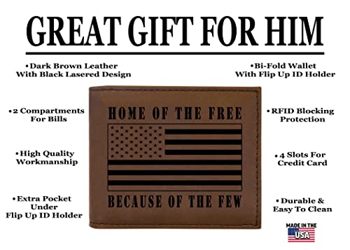 Rogue River Tactical USA American Flag Home of The Free Because of The Few Men's Leather Bifold Wallet RFID Gift For Him Dad Father United States Billfold Military Veteran2