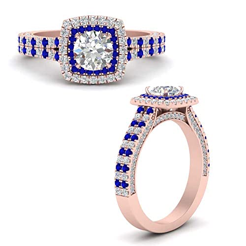 Image of 55Carat Choose Your Gemstone Double Band Square Halo Diamond CZ Ring 18K Rose Gold Plated Round Shape Halo Engagement Rings Everyday Jewelry Wedding Jewelry Handmade Gifts for Wife US Size 4 to 12