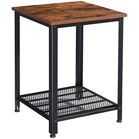 End Table, Side Table Night Stand Coffee Table, Industrial Style with 2-Tier Storage Shelf, 42 x 42 x 56 cm,Easy Assembly, for Living Room,Bedroom,office,Black and Brown Cover