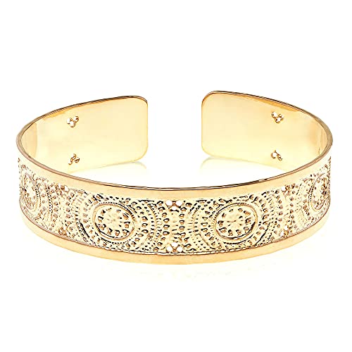 Handmade Gold Cuff Bracelet for Women – Dainty Textured Design – Flexible Gold-Plated Brass – Elegant Gift for Mom, Gift for Birthday – Made in Israel