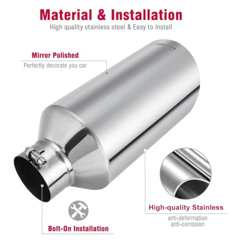 Upower 4" to 8" Exhaust Tip Mirror Polished 4 Inch Inlet 8 Inch Outlet Diesel Exhaust Tailpipe 18" Long 45 Degree Angle Cut Bolt-On Universal for Trucks Pickup Car by Upower - Used condition - Image 5