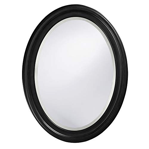 Tech Deals 🔥 Howard Elliott George Oval Black Wall Mirror, Bevelled Hanging Wood Framed Vanity Mirrors for Home Decor, Living Room, Bathroom, Bedroom, or Hallway, 25 x 33 Inch