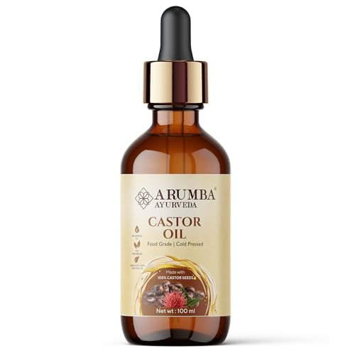 Arumba Ayurveda Castor Oil 100 ml in Glass Bottle, For Dry Skin & Hair Growth, Eyelashes & Eyebrows Hexane Free Natural Food-grade Sustainably Sourced, 100% Pure Cold & Fresh-Pressed