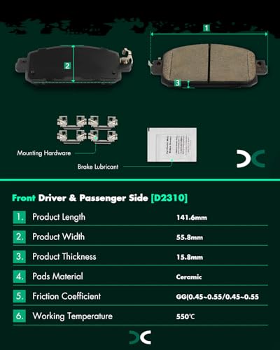 Image of SCITOO D2310 D2306 Front Rear Ceramic Brake Pads Sets For Nissan For Sentra | 2020 2021 2022 2023;8pcs Brake Pads;w /Hardware;D2310-9545 D2306-9541