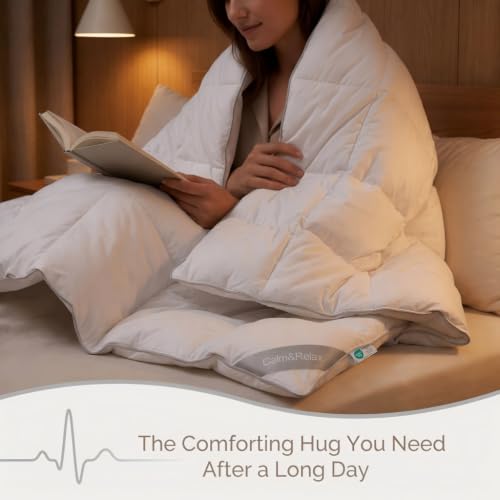 Image of Calm&Relax Hybrid Weighted Blanket - Fluffy Cloud-Like Duvet & Gravity | Heavy Blanket for Anxiety & Sleep - Breathable Quilted Comforter for Queen King Bed Decor - 60x80in 20lbs,White