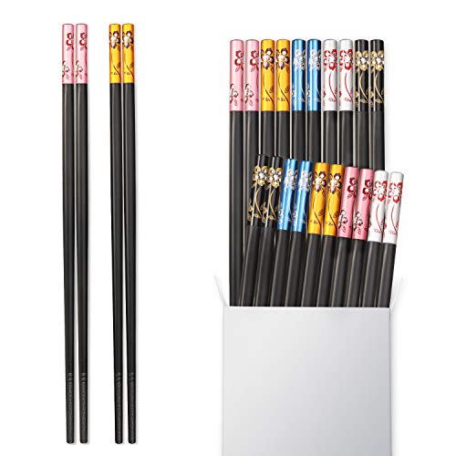 Hiware 10-Pairs Fiberglass Chopsticks - Reusable Chopsticks Non-slip Design, Multi-colored