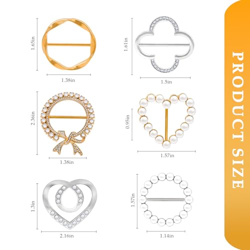 Image of 12PCS Scarf Ring Clip, T-shirt Ties Clips /Rhinestone Scarf Buckle /Clothes Corner Knotted Button for Dress Sweater Scarves T-Shirt Waist Cinch Tie Brooch Clothes Accessories