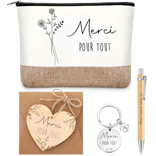 Hestya Set Cadeaux Départ Collègue de Travail, Merci pour Tout Trousse à Maquillage, Porte-Clés, Stylo à Bille, Enveloppe, Cadeaux d'Appréciation...