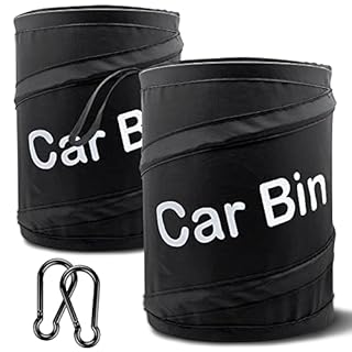 TTCOTOKE 2 Pack Collapsible Car Bin, Universal Portable Garbage Storage, Pop-up Trash Can for Front and Boot, With 2 Hook Hanging, Dark, L