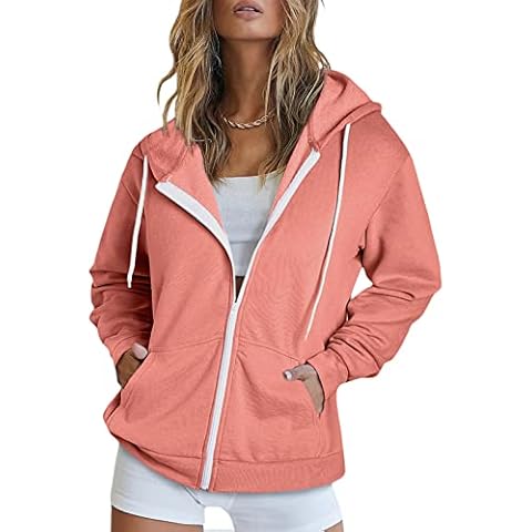 Shawhuwa Womens Long Sleeve Hooded Sweatshirt Hoodies Zip Up Track Jacket with Pockets - Pink - Large Cover