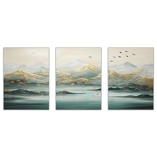 SHYAMIC Abstract Canvas Wall Art, Oro, azul Large Canvas Prints Abstract Picture Poster Wall Art for Living Room Bedroom Bathroom Wall Decor, Modern Artwork   30x45cmx3 Sin marco