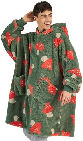 BEDSURE Hoodie Decke mit Ärmeln Geschenke Grau-olivgrün - 107x90 Pilz | Weiche, warme Kuscheldecke mit Ärmeln, tragbar mit Taschen, ideal für Couch & Winter. Geschenke für Frauen &