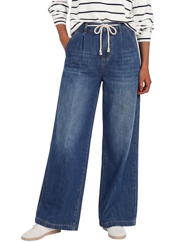 ANRABESS Womens Wide Leg Jeans High Waisted Trendy Drawstring Denim Pants Casual Relaxed Fit Trouser with Pockets Navy Blue Medium