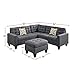 Poundex Bobkona Norton Linen-Like 4 Piece Sectional with Ottoman Set (F6935), Blue Grey