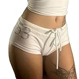 Bosloga Women’s Low Rise Shorts Drawstring Yoga Short Summer Running Gym Sports Waistband Sexy Booty Shorts Hot Pants (Medium,White)