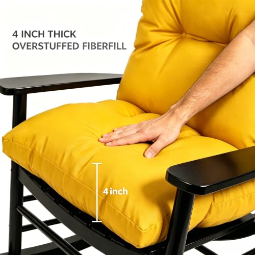 Image of QILLOWAY Tufted Outdoor Chair Cushion Set of 4, Waterproof 43x20x4 Inch Non Slip Replacement Pad for Wicker Lounge Patio Furniture, Yellow