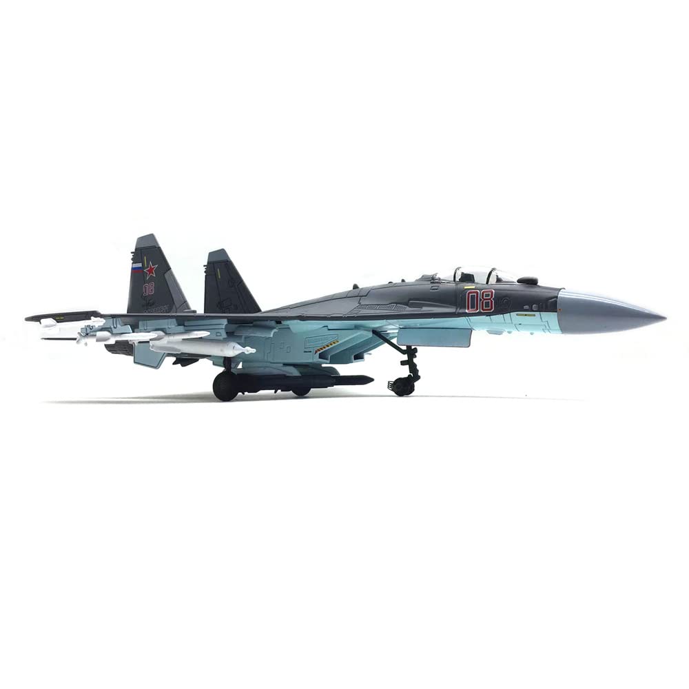 ZEZEFUFU 1/100 Blu Russo SU-35 Flanker Fighter Attack Plane Metallo Modello Militare Fairchild Republic Diecast Aereo Modello per Aviazione Collezionismo