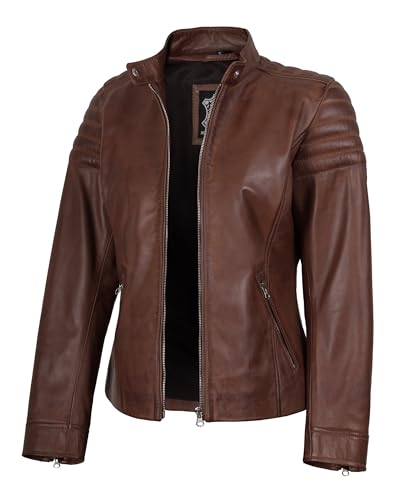 fjackets Leather Jacket Women - Cafe Racer Style Real Leather Jackets For Womens - Premium Jackets For All Seasons