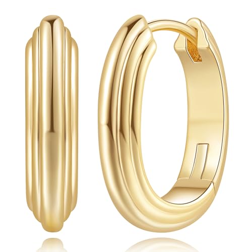 Gold Earrings 14K Gold Hoop Earrings for Women Trendy Bold and Beautiful Three-Layer Construction Thick Chunky Hoop Earring for Women