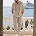 Herren Jogginganzug Set Sommer Baumwolle 2 Teilier Trainingsanzug Langarm Poloshirt und Hose Freizeitanzug Sportanzug Einfarbig Casual Outfit mit Knöpfen und Kapuze für Alltag