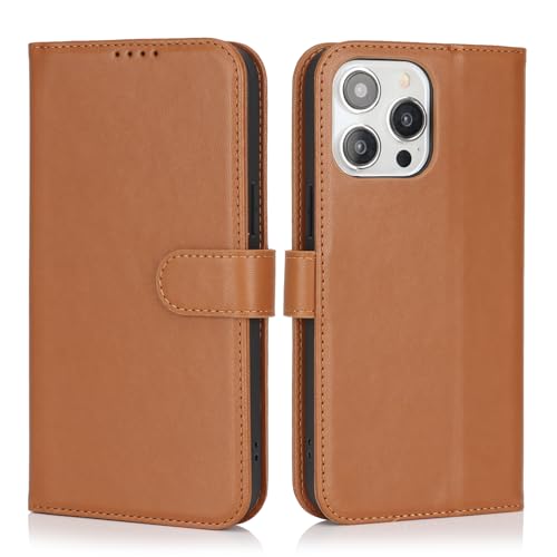 Image of for iPhone 13 Pro Max Case Wallet with Card Holder,for iPhone 12 Pro Max Wallet Case for Women Men,PU Leather Shockproof Magnetic Buckle Stand Flip Phone Case-Brown