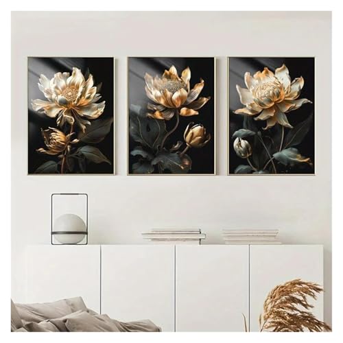 Décor artistique de maison avec ce tableau fleurs noir et or