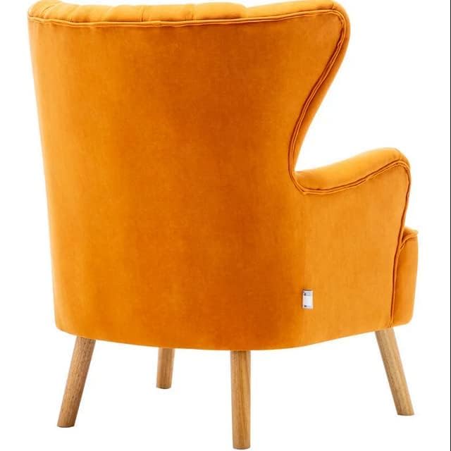Image of Aisha CRAfT House Solid Wood Wing Chair for Living Room, Arm with Ottoman /Footrest for Bedroom, Velvet Accent Chair with Pouffes, High Back Occasional Tub Chairs with Foot Stool (Orange)