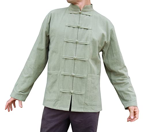 Image of RaanPahMuang Thick Muang Cotton Chinese Jacket Shirt Mandarin Frog Button Front