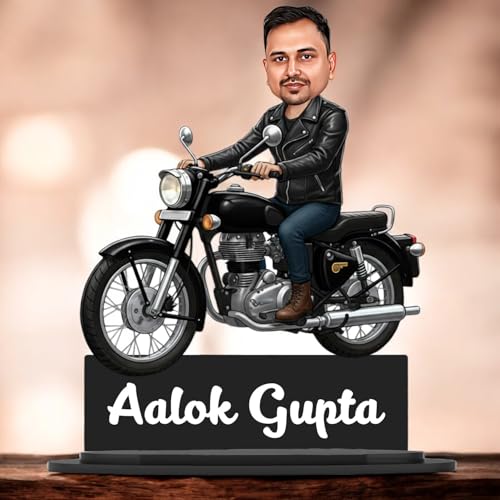 Image of Taxton Custom Bike Rider Caricature Personalized Wooden Bike Photo Frame for Men | 7.5 Inch Durable Double Wood Print with Acrylic Name Plate (Black)