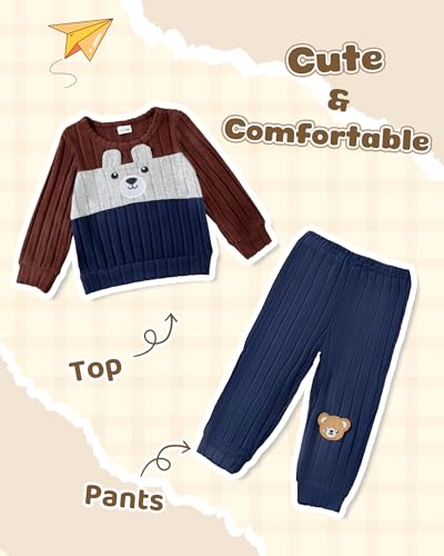 Image of NZRVAWS Toddler Baby Boy Clothes Pullover Sweater Ripped Jean Sweatsuit Little Boy Outfit Fall Winter Clothing Set 6M-7T