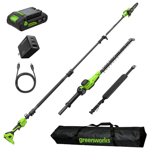 Image of Greenworks 24V 8 in Pole Saw /Pole Hedge Kit, 3.0 Ah Battery and Charger
