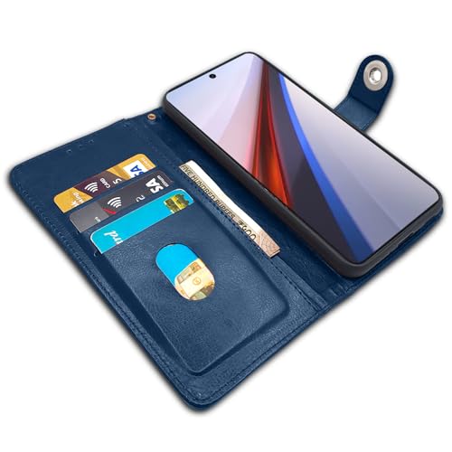 Image of Pikkme iQOO 12 5G Flip Cover Leather Finish | Inside TPU with Card Pockets | Wallet Stand and Shock Proof | Complete Protection Button Flip Case (Blue)