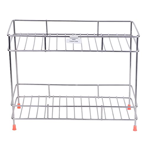 Image of Cri8Hub Stainless Steel 2 Tier Kitchen Rack - Spice Boxes Organizer -Kitchen Stand - Cosmetic Organizer - Counter Top Basket -Floor Mounted Shelf For Home And Bathroom, Step Shelf