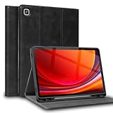 Gexmil Leder Hülle für Samsung Galaxy Tab A8 10.5 Zoll 2022 202,mit Stylus Halter,Automatischer Schlaf/Aufwachen, Folio Echtes Leder Hülle Anti-Fingerabdruck,Einstellbarer Ständer,Öl Wachs Schwarz