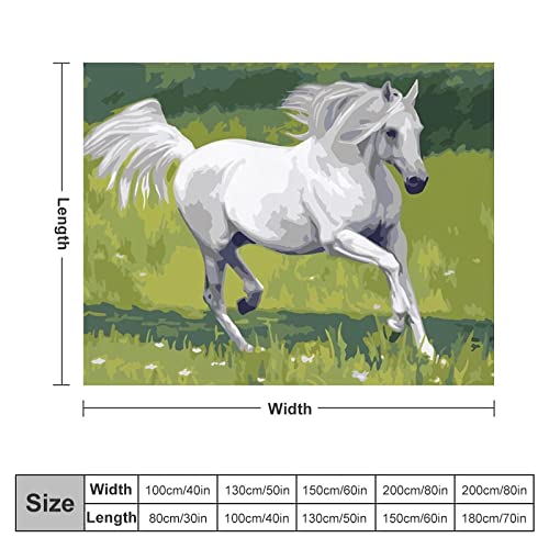 Jeté de canapé cheval blanc couverture imprimée lit et voyage 130x150 cm plaid microfibre - 3