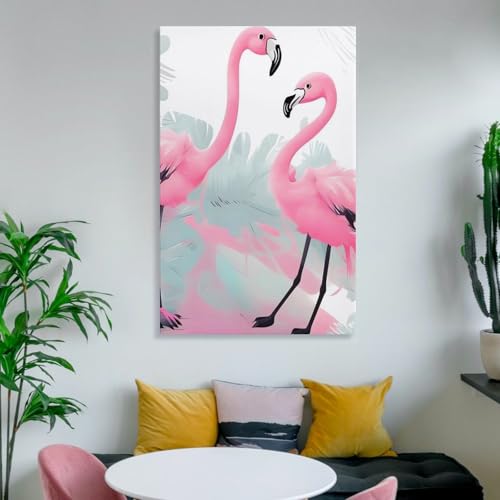Tableau flamant rose cadre 40x60 pour égayer une salle de bain