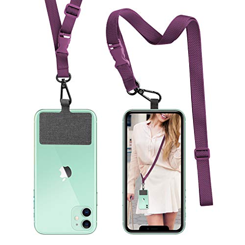 Phone Lanyard Universal Crossbody Cell Phone Lanyards Multifuctional Nylon Patch Adjustable Shoulder Neck Strap Compatible with Most Smartphones (Purple)